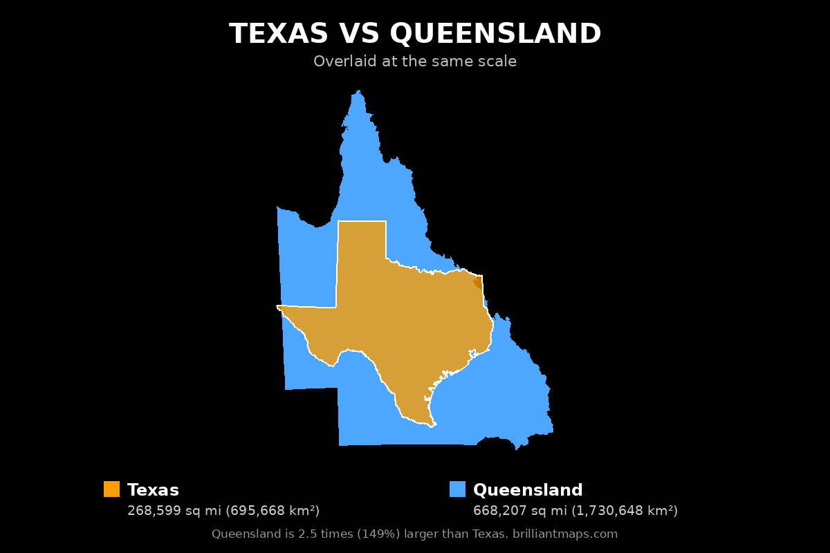 Texas vs Queensland Size Comparison Map