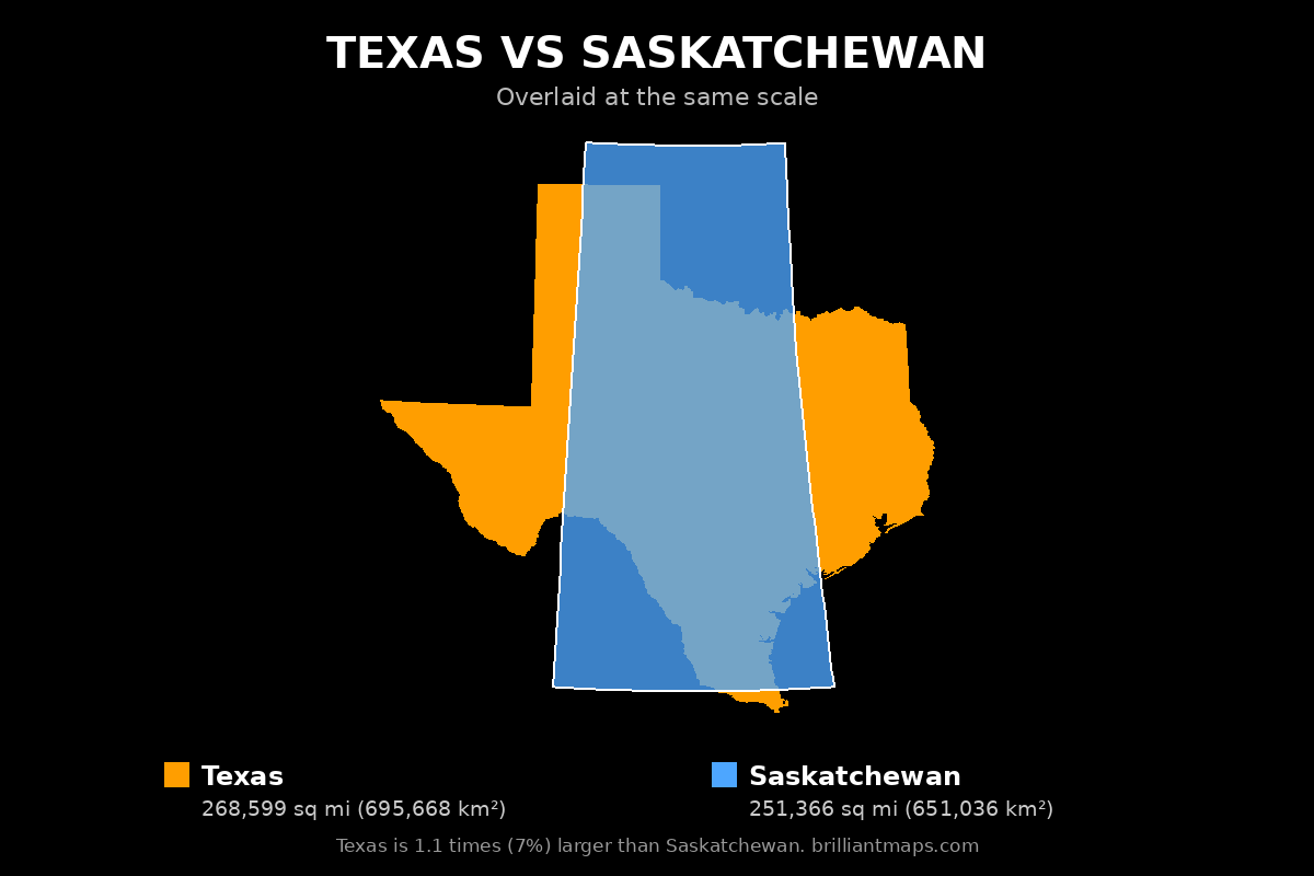 Texas vs Saskatchewan Size Comparison Map