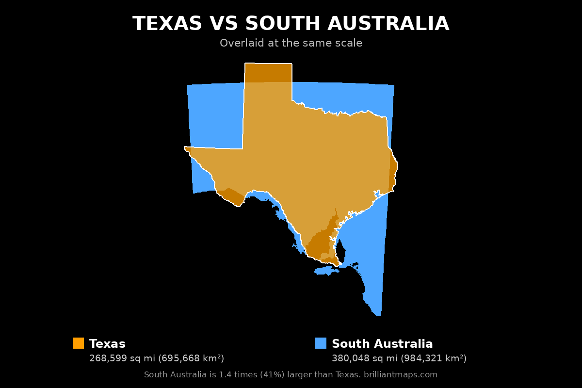 Texas vs South Australia Size Comparison Map