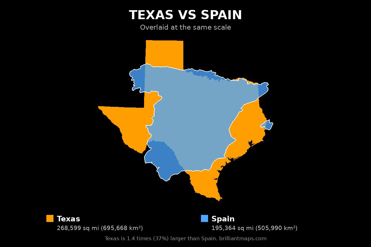 Texas vs Spain Size Comparison Map