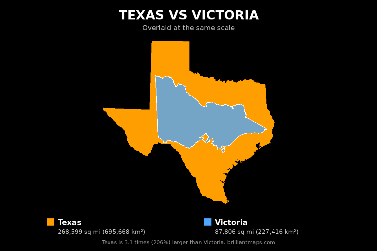 Texas vs Victoria Size Comparison Map