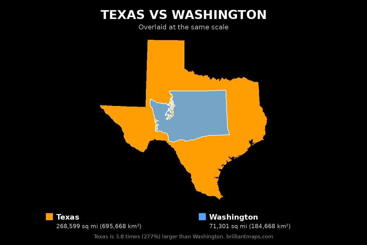 Texas vs Washington Size Comparison Map
