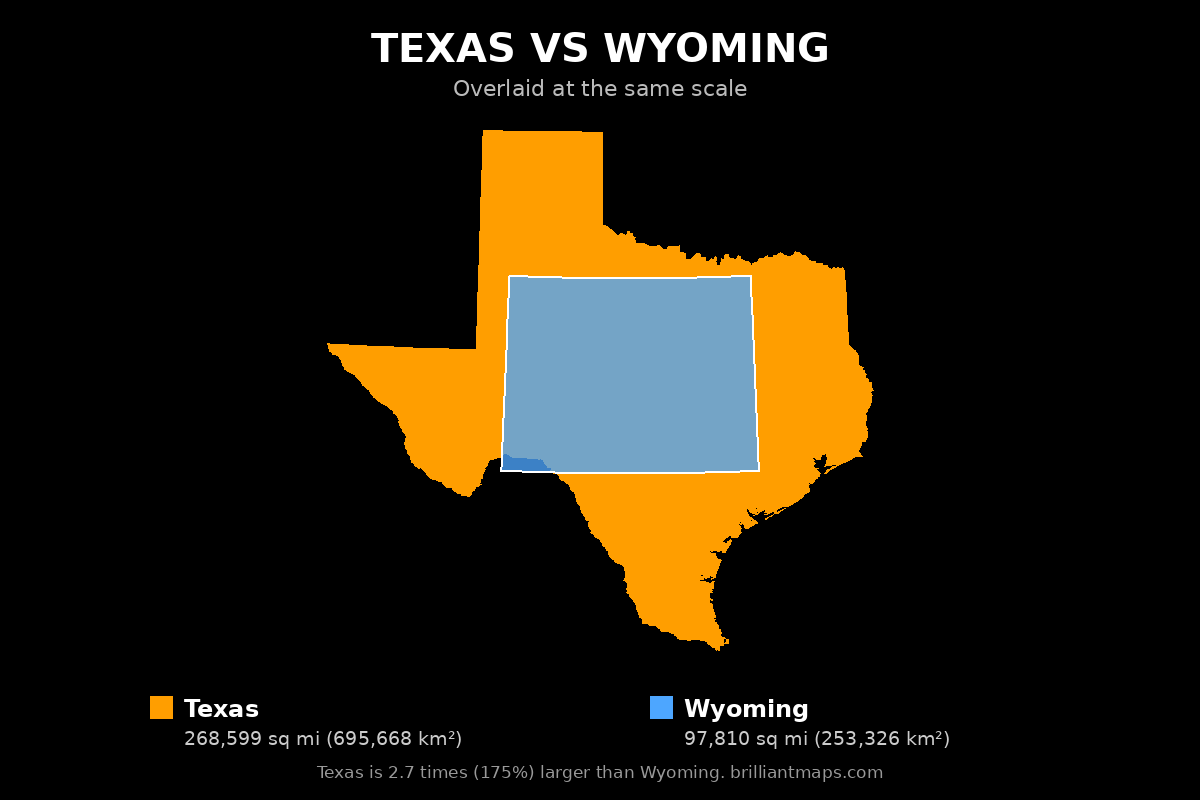 Texas vs Wyoming Size Comparison Map