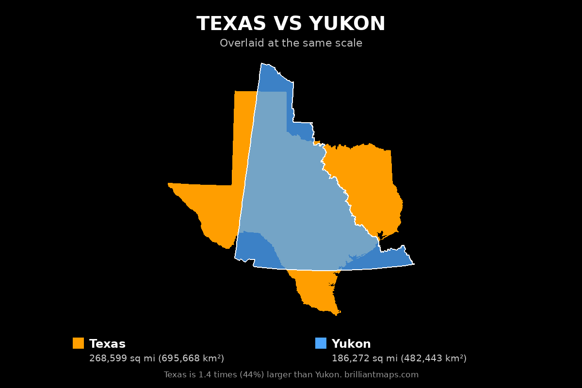 Texas vs Yukon Size Comparison Map