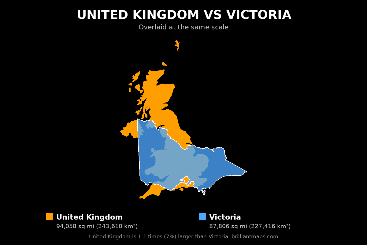 United Kingdom vs Victoria Size Comparison Map