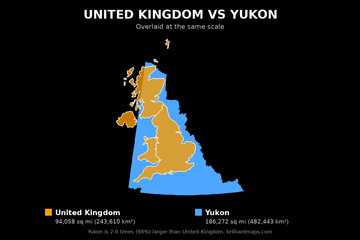United Kingdom vs Yukon Size Comparison Map