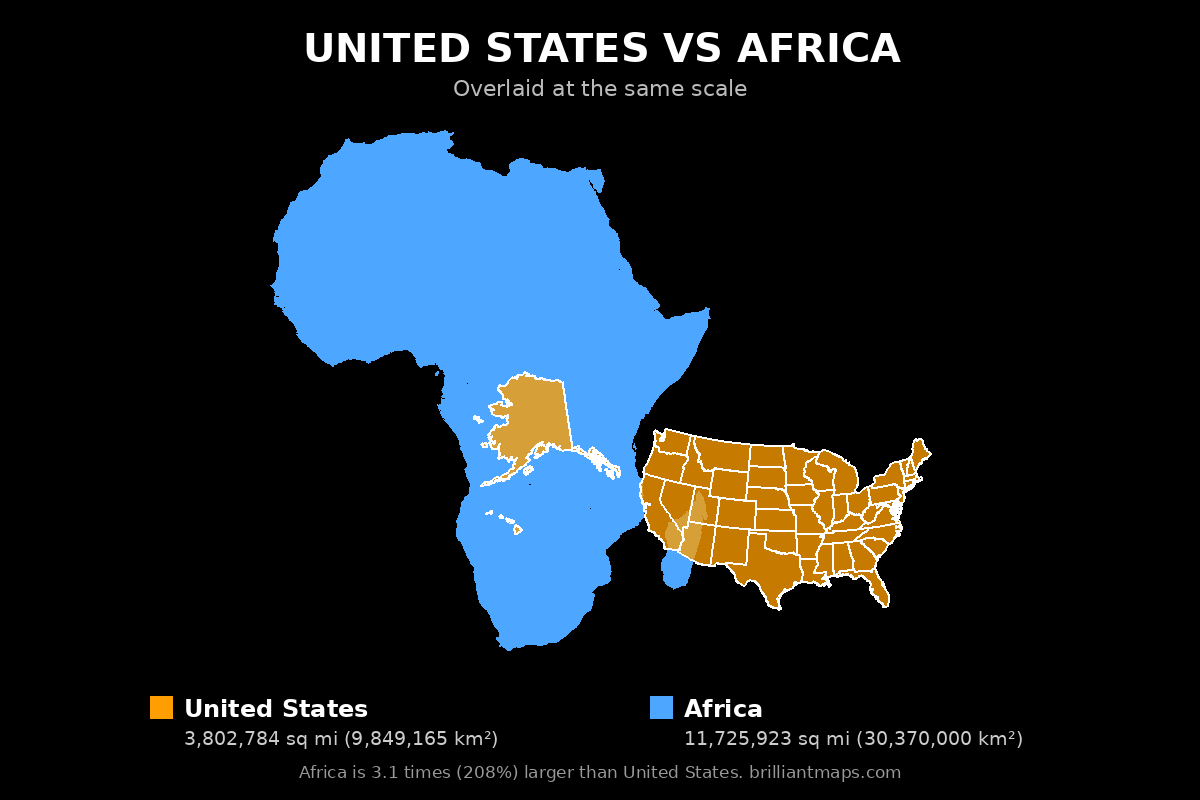 United States vs Africa Size Comparison Map