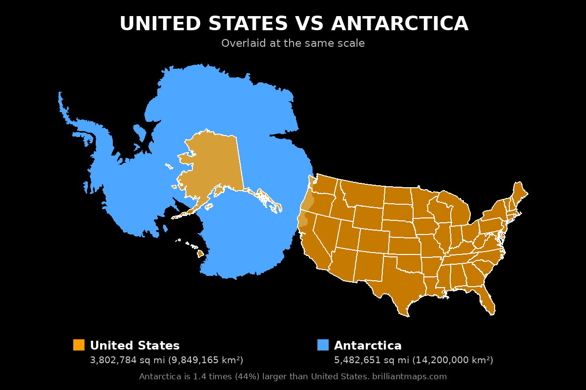 United States vs Antarctica Size Comparison Map