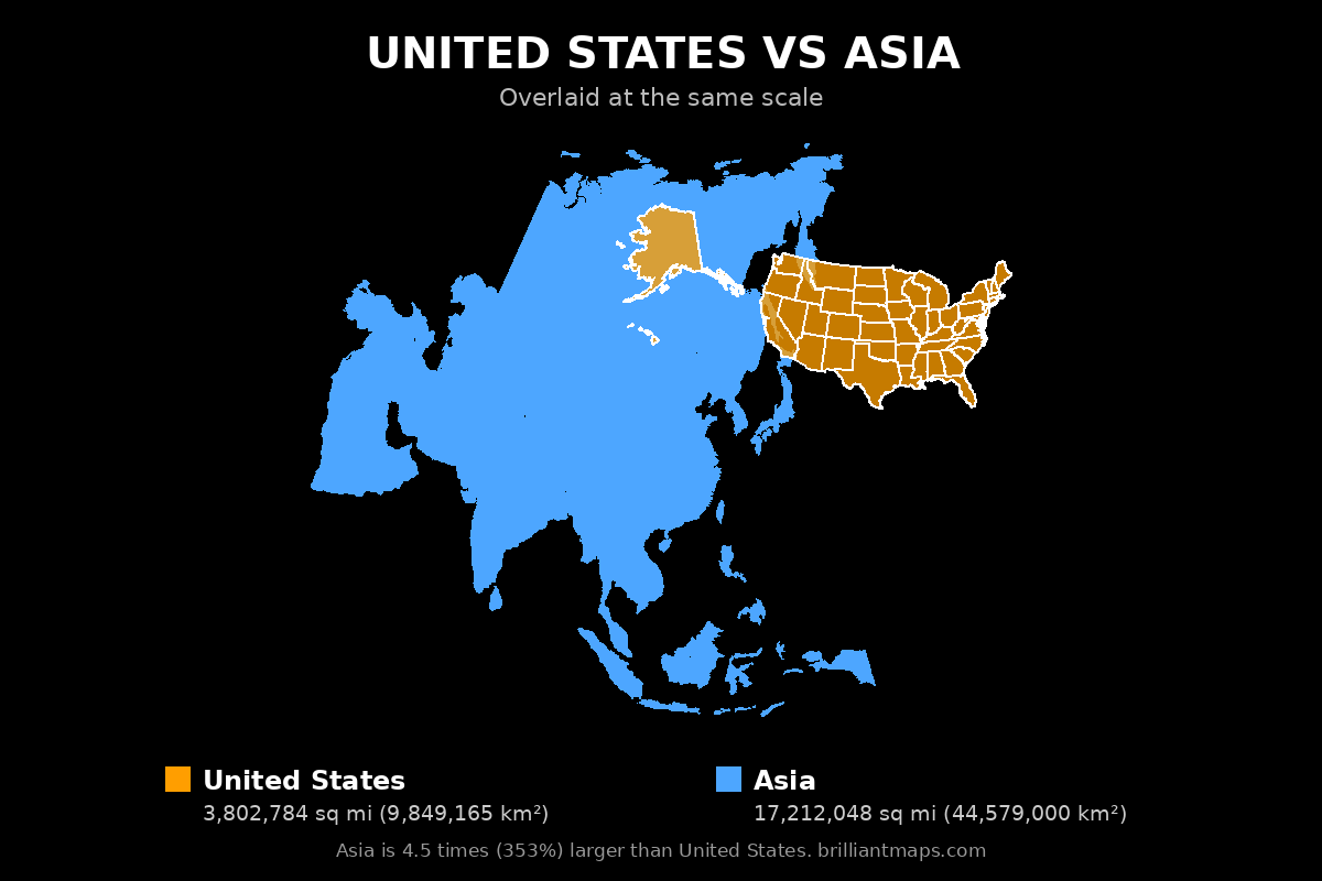 United States vs Asia Size Comparison Map