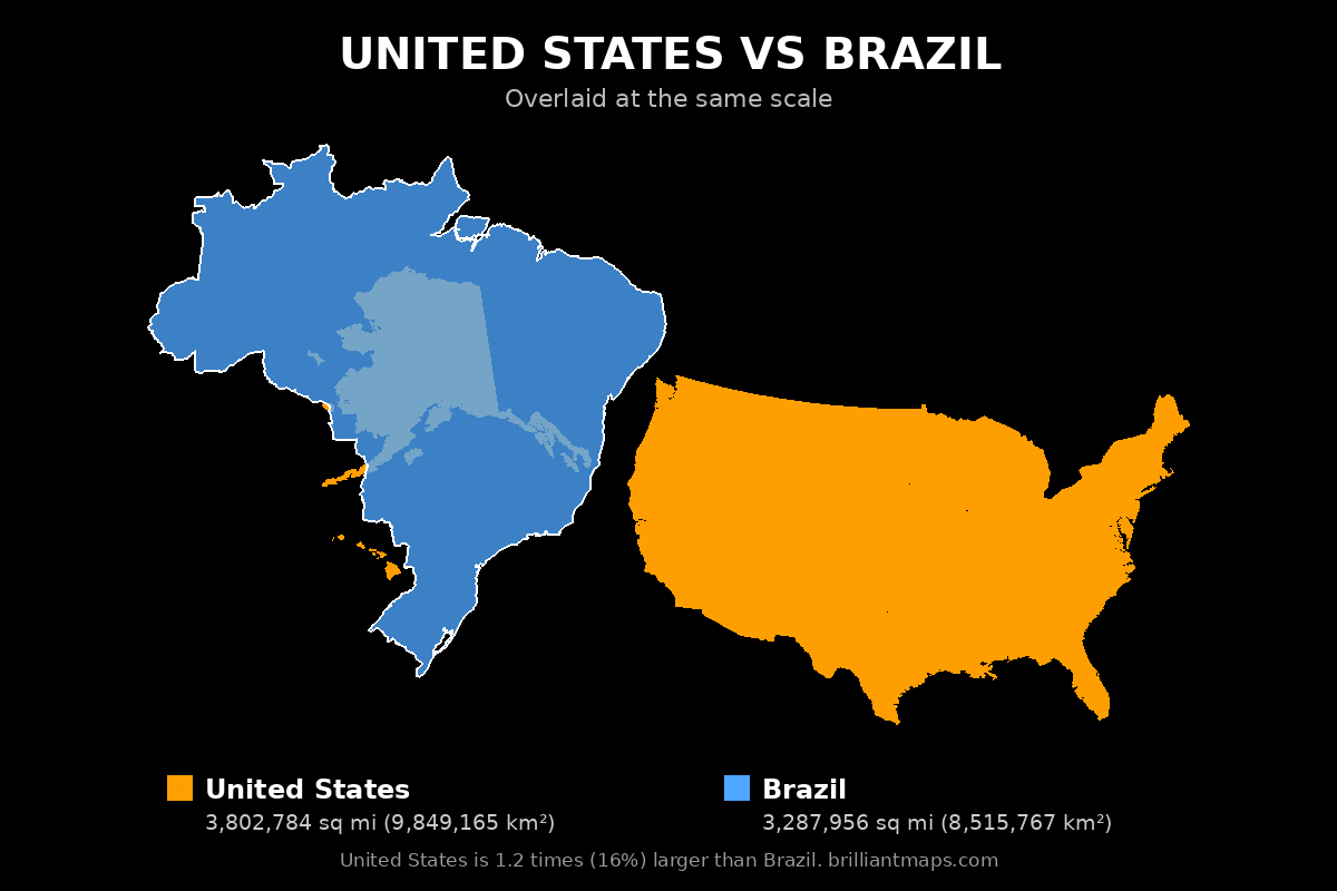 United States vs Brazil Size Comparison Map
