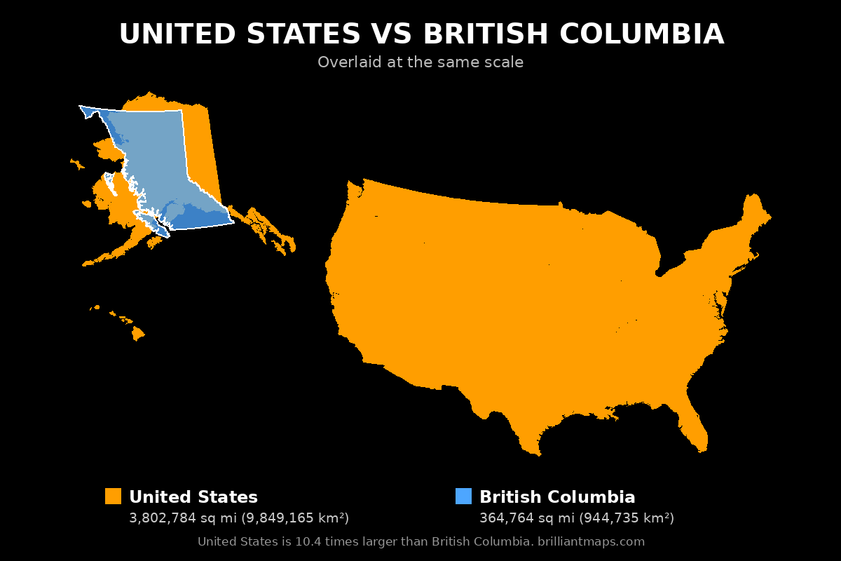 United States vs British Columbia Size Comparison Map