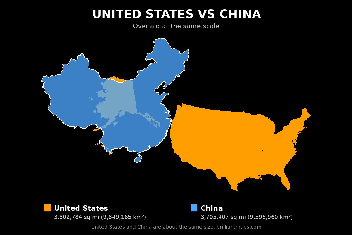 United States vs China Size Comparison Map