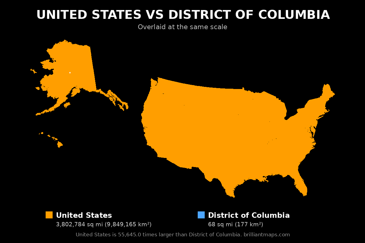 United States vs District of Columbia Size Comparison Map