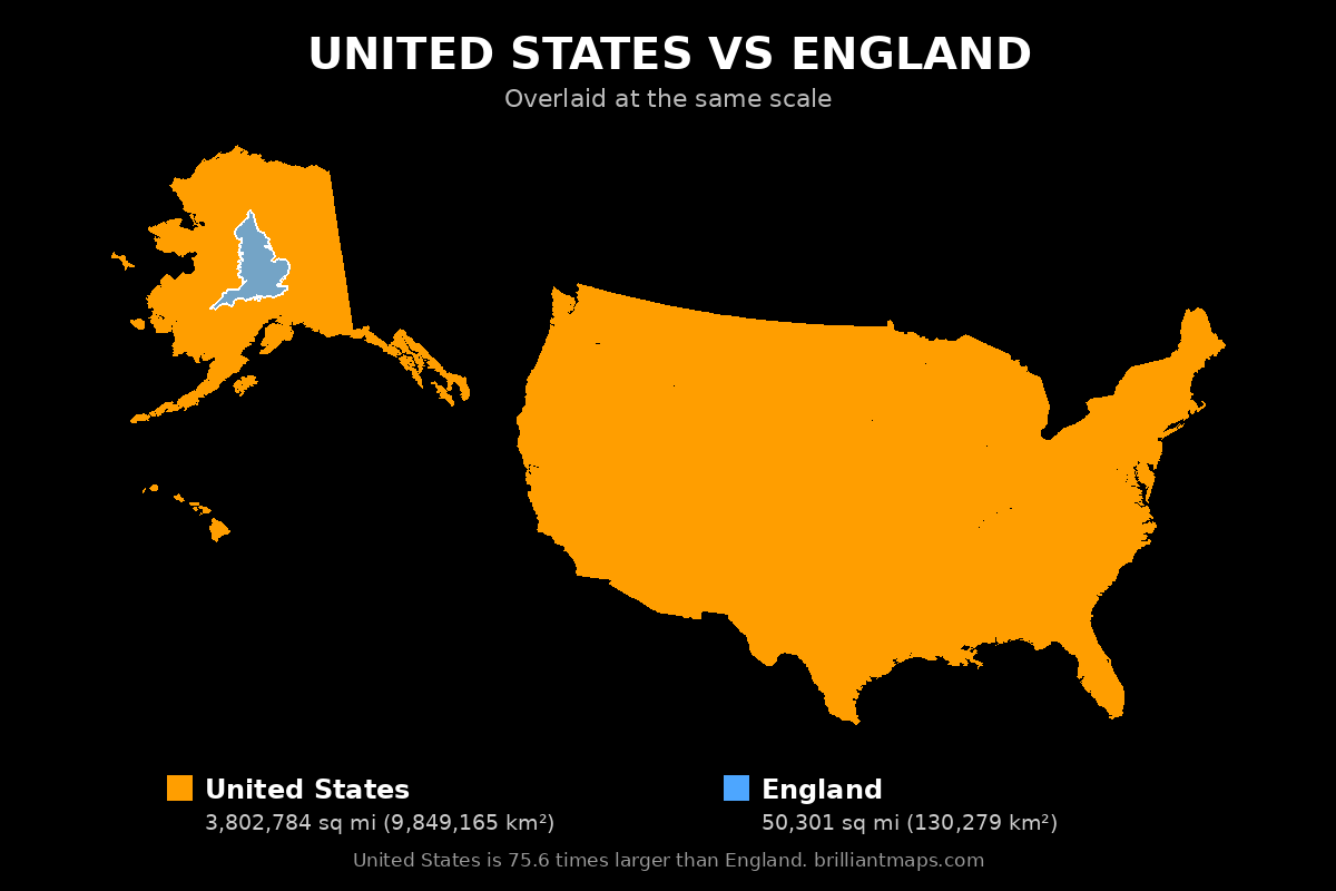 United States vs England Size Comparison Map