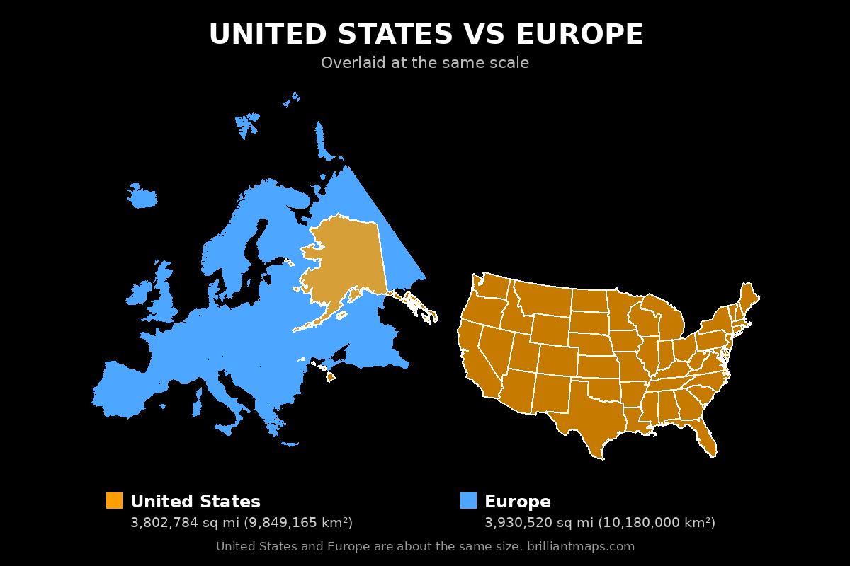 United States vs Europe Size Comparison Map