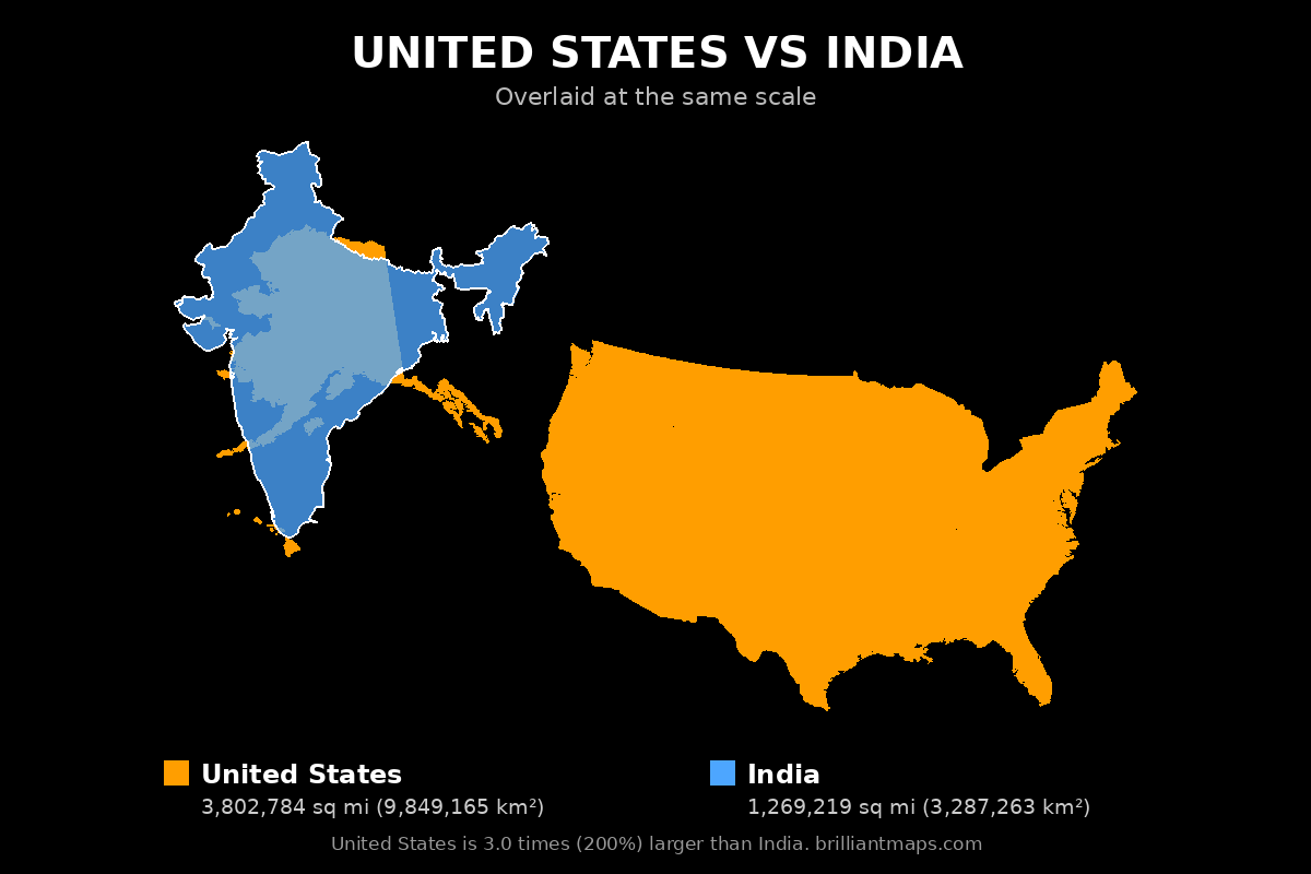 United States vs India Size Comparison Map