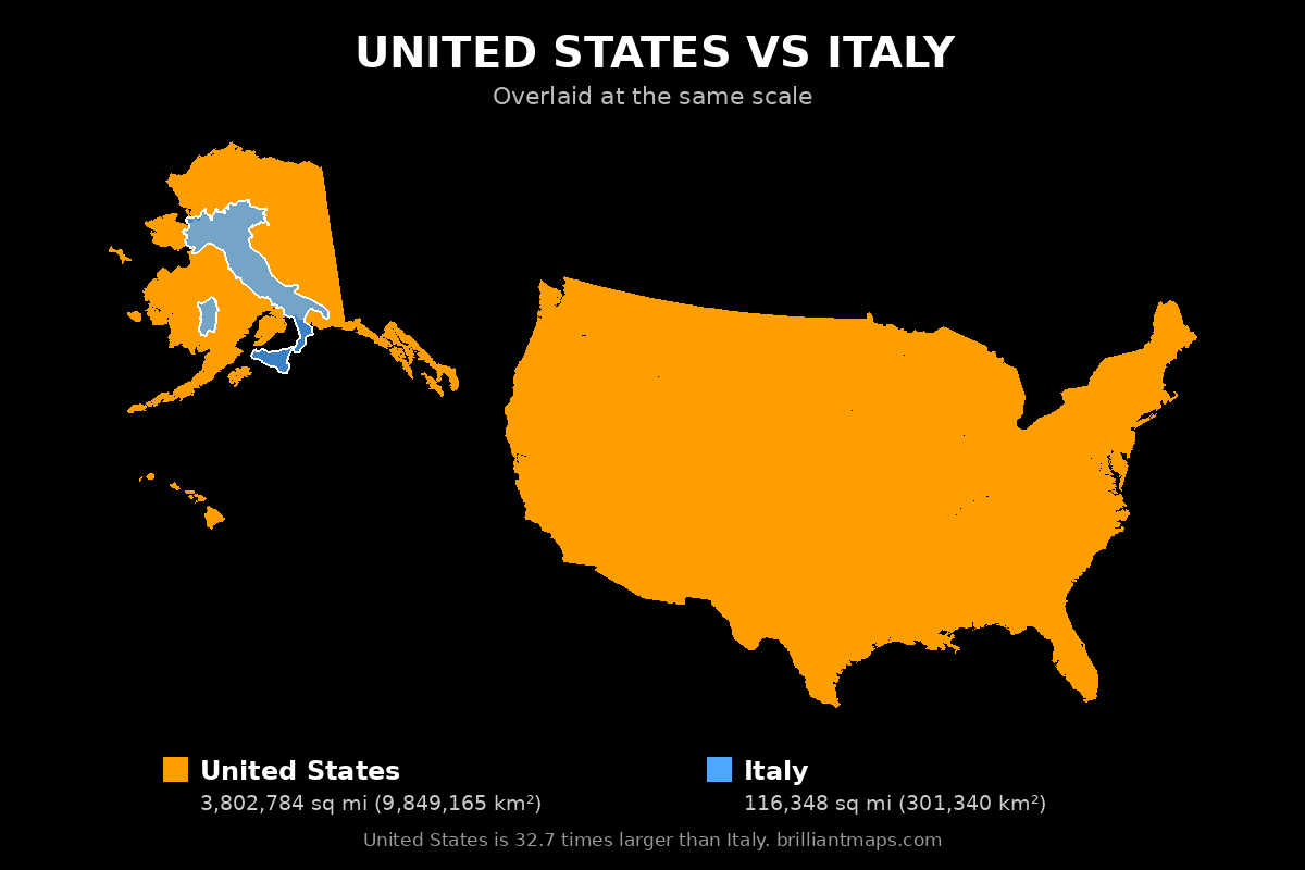 United States vs Italy Size Comparison Map