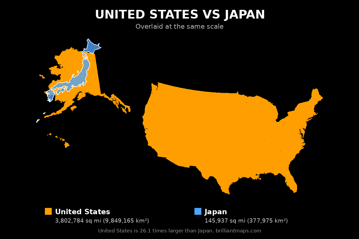 United States vs Japan Size Comparison Map