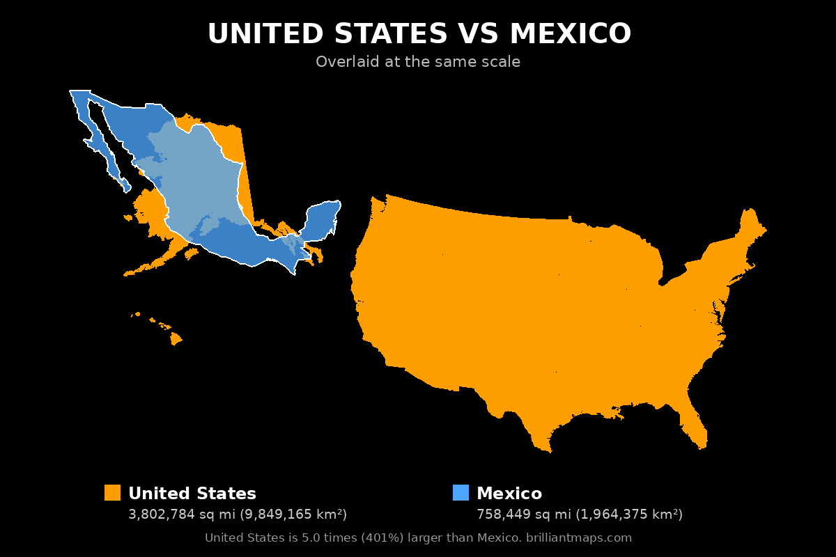 United States vs Mexico Size Comparison Map