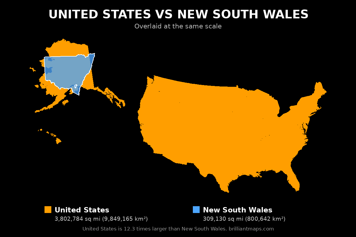 United States vs New South Wales Size Comparison Map