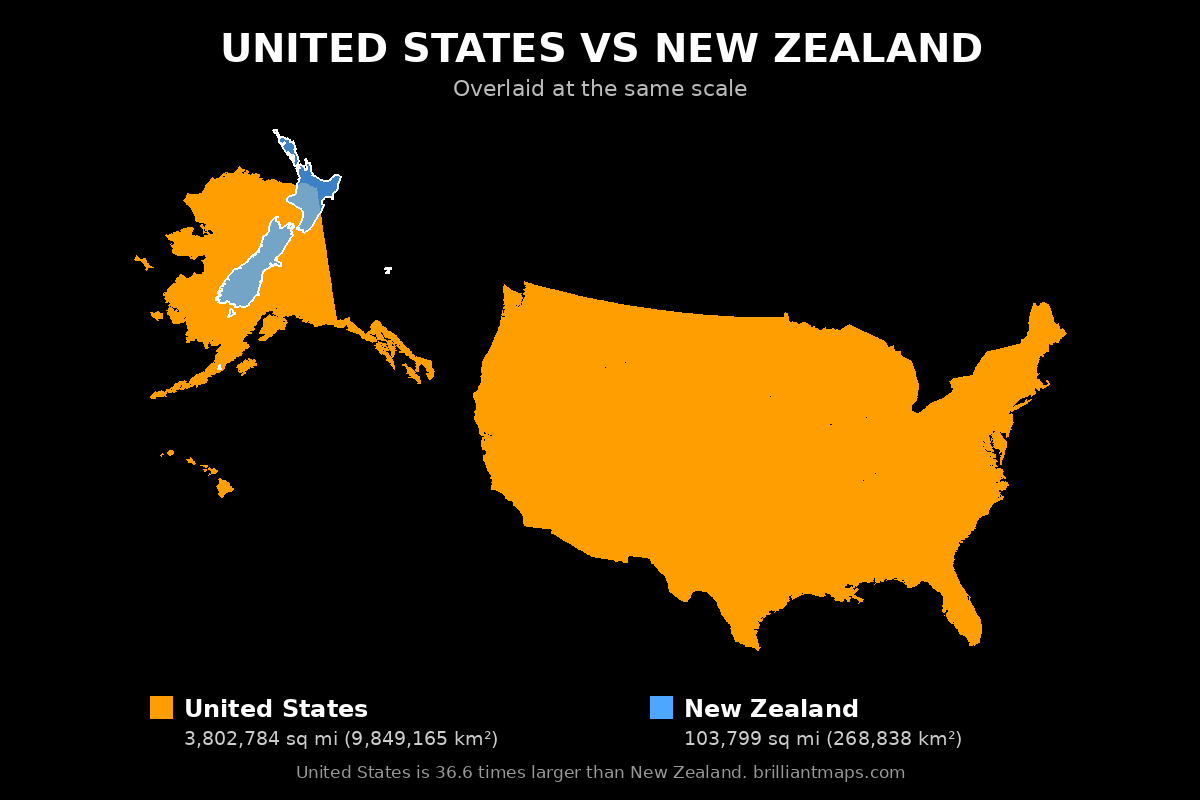 United States vs New Zealand Size Comparison Map