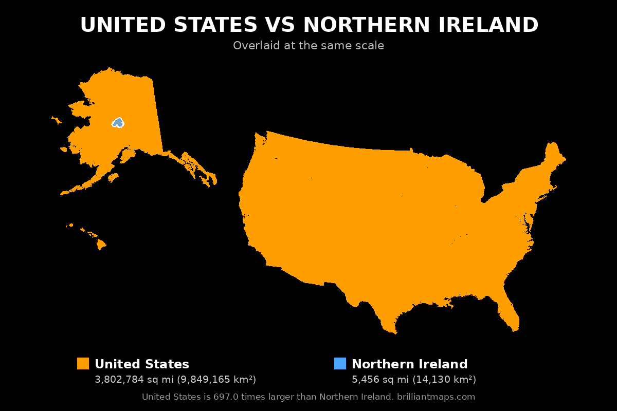 United States vs Northern Ireland Size Comparison Map