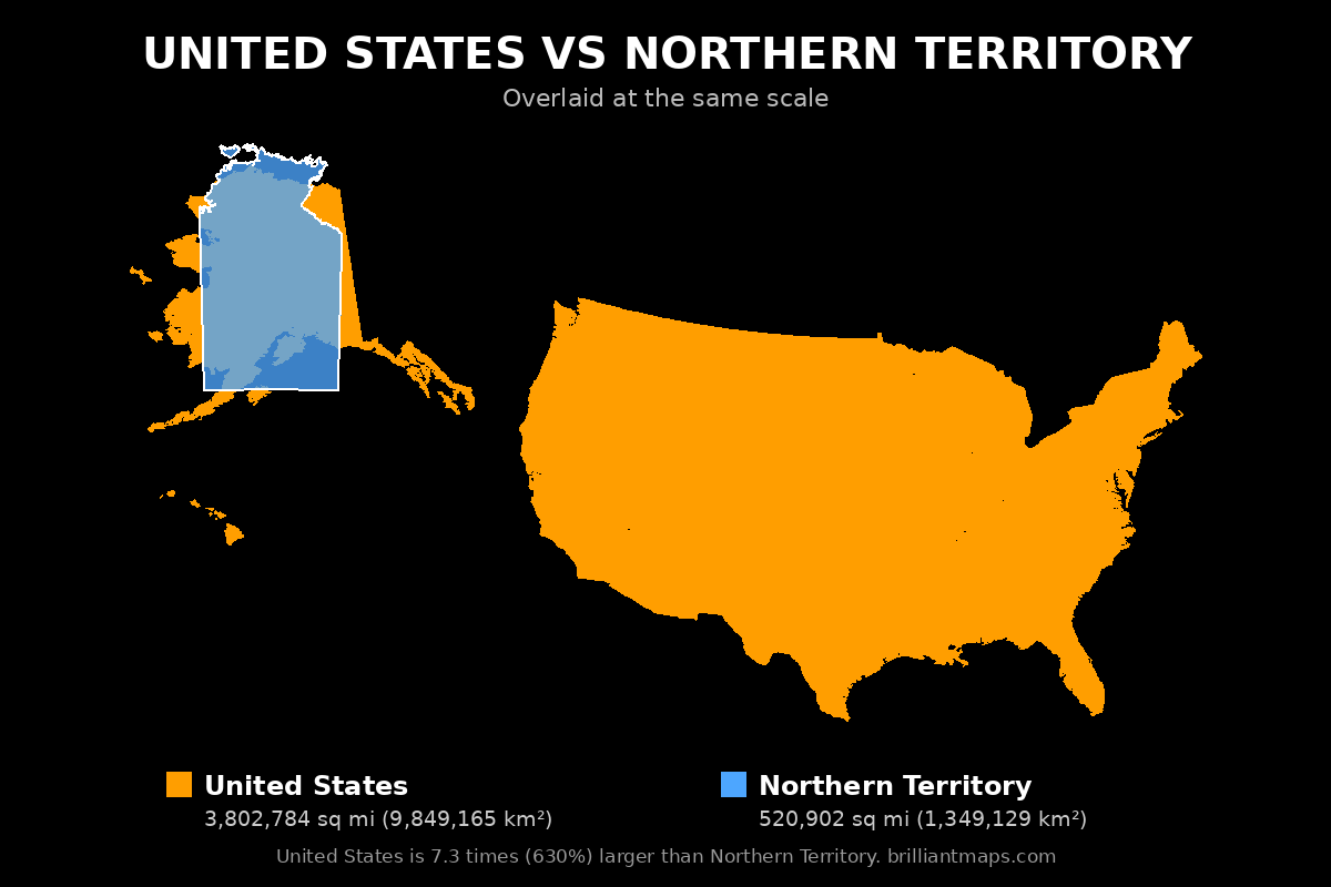United States vs Northern Territory Size Comparison Map