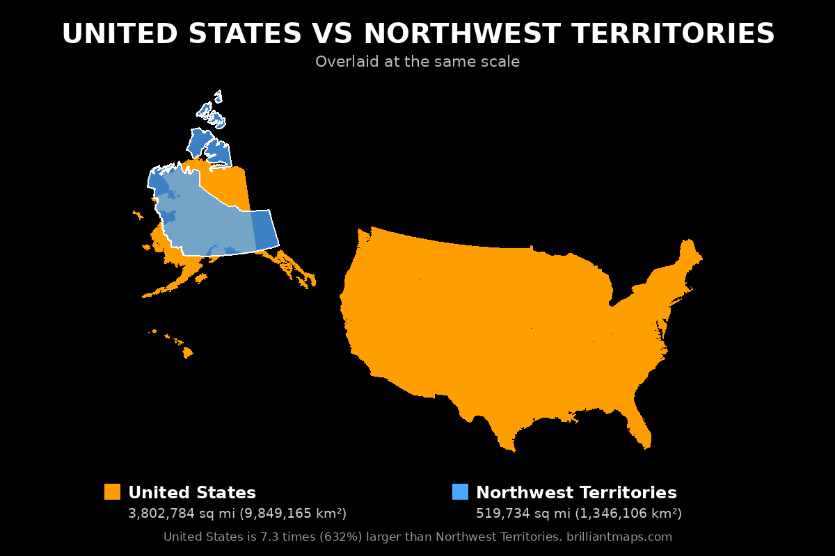 United States vs Northwest Territories Size Comparison Map