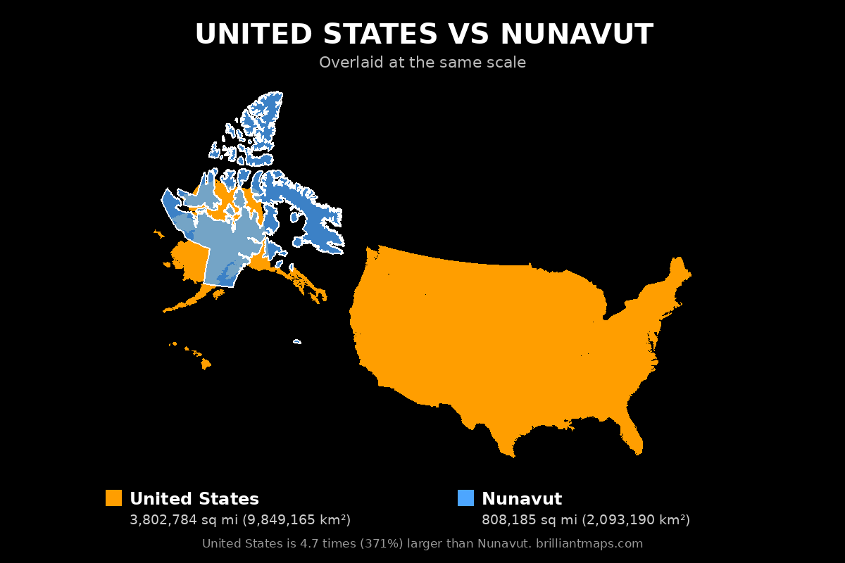 United States vs Nunavut Size Comparison Map