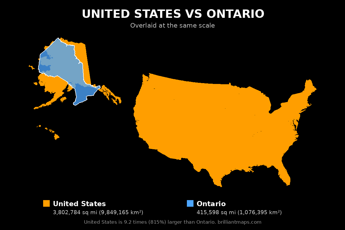 United States vs Ontario Size Comparison Map