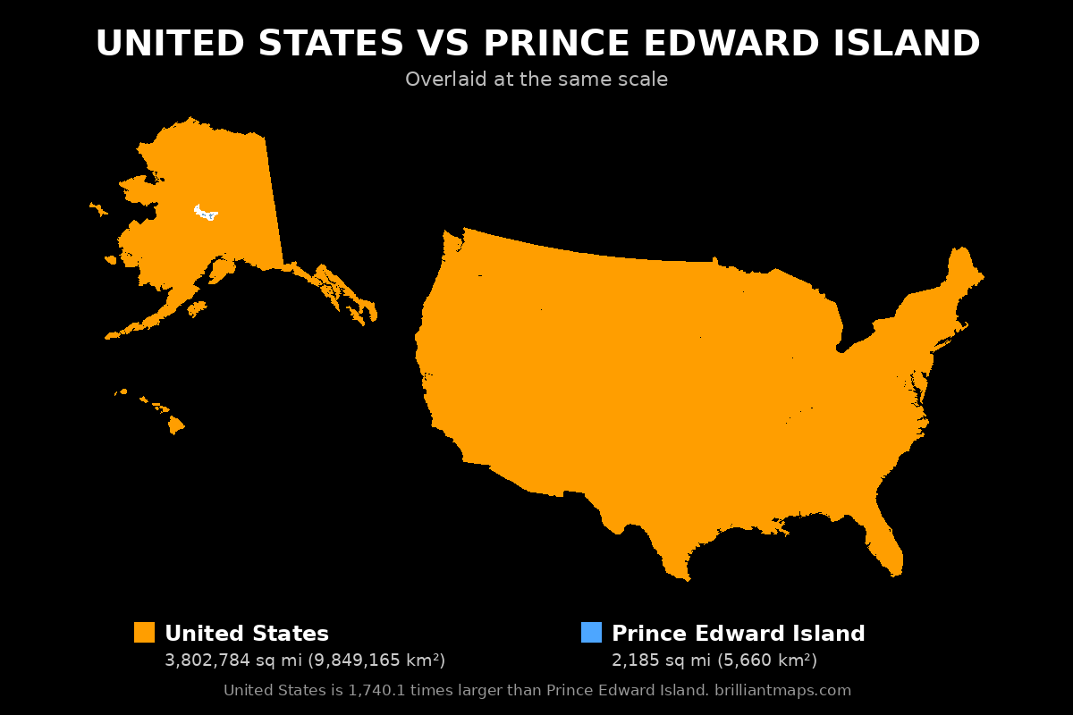 United States vs Prince Edward Island Size Comparison Map