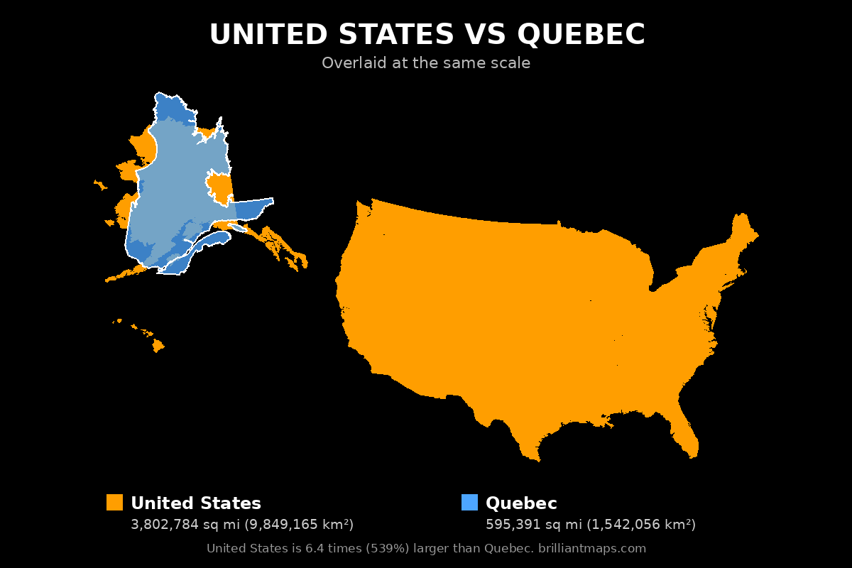 United States vs Quebec Size Comparison Map