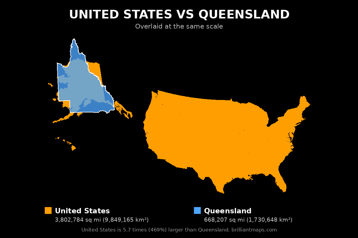 United States vs Queensland Size Comparison Map
