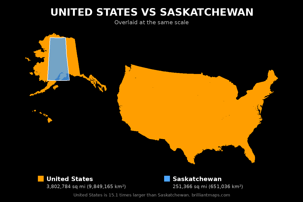 United States vs Saskatchewan Size Comparison Map