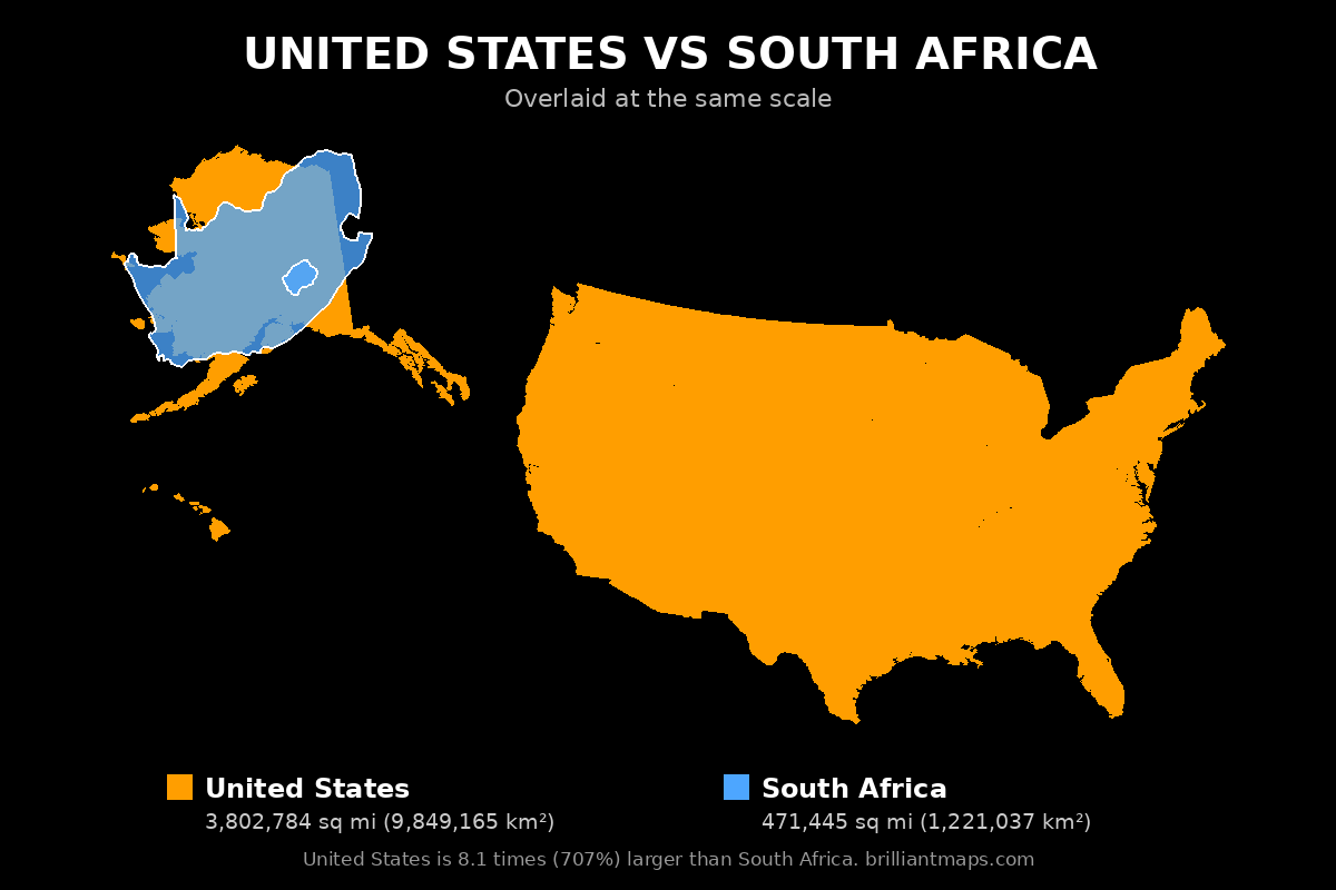 United States vs South Africa Size Comparison Map