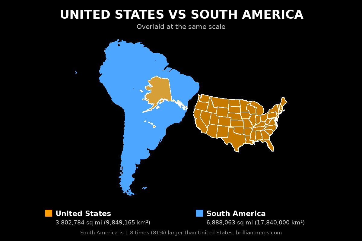 United States vs South America Size Comparison Map