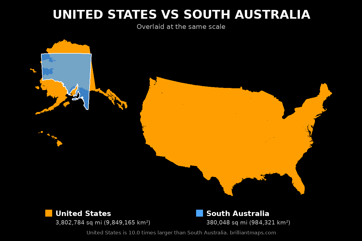 United States vs South Australia Size Comparison Map