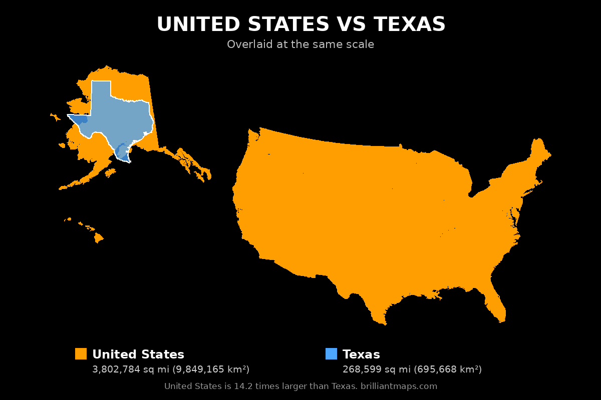 United States vs Texas Size Comparison Map