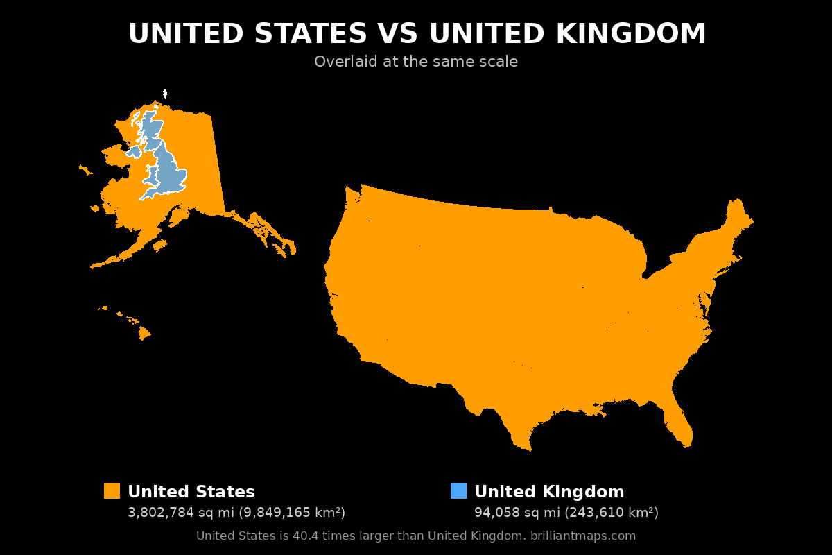 United States vs United Kingdom Size Comparison Map