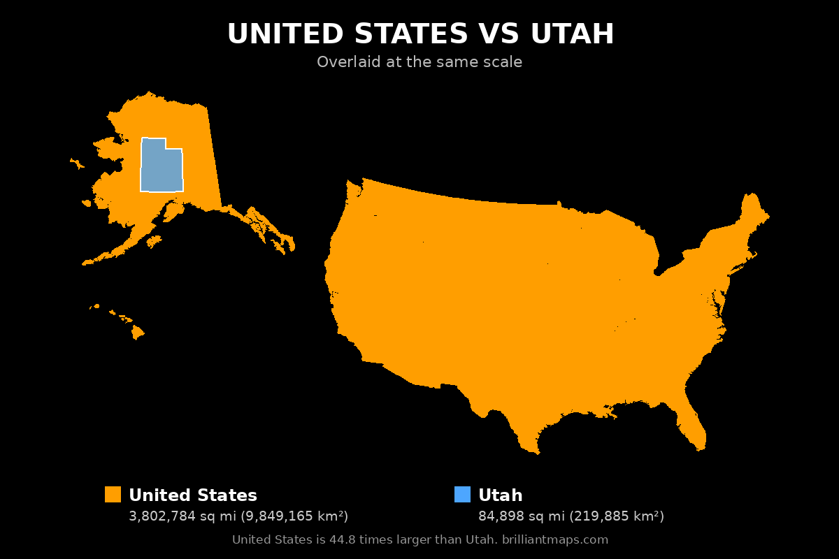 United States vs Utah Size Comparison Map