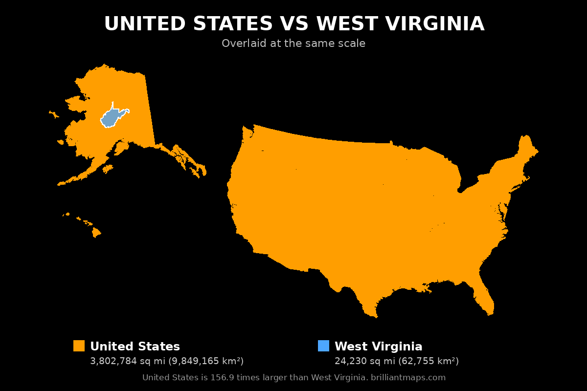 United States vs West Virginia Size Comparison Map