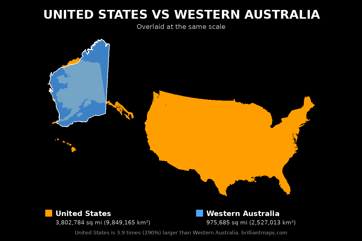 United States vs Western Australia Size Comparison Map