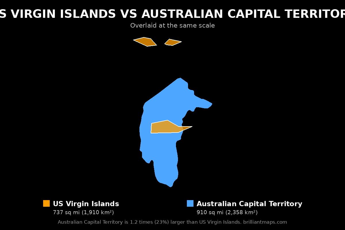 US Virgin Islands vs Australian Capital Territory Size Comparison Map