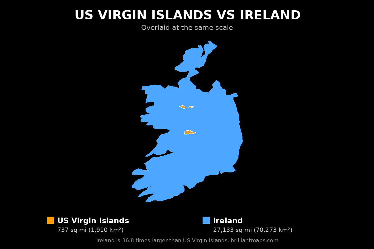 US Virgin Islands vs Ireland Size Comparison Map