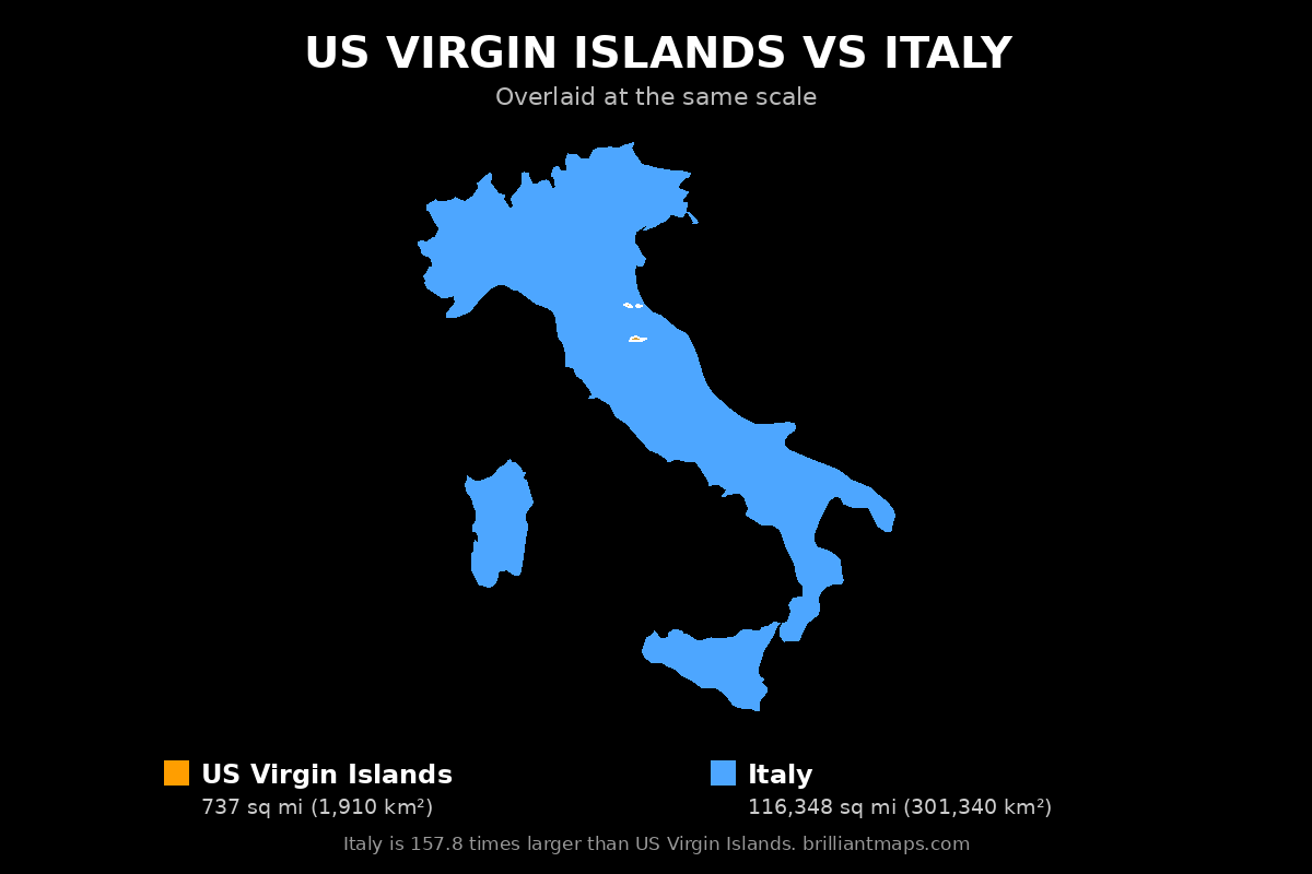 US Virgin Islands vs Italy Size Comparison Map