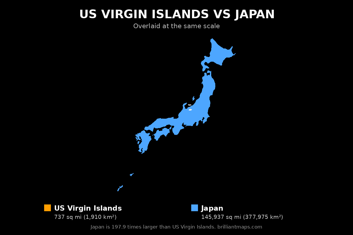US Virgin Islands vs Japan Size Comparison Map