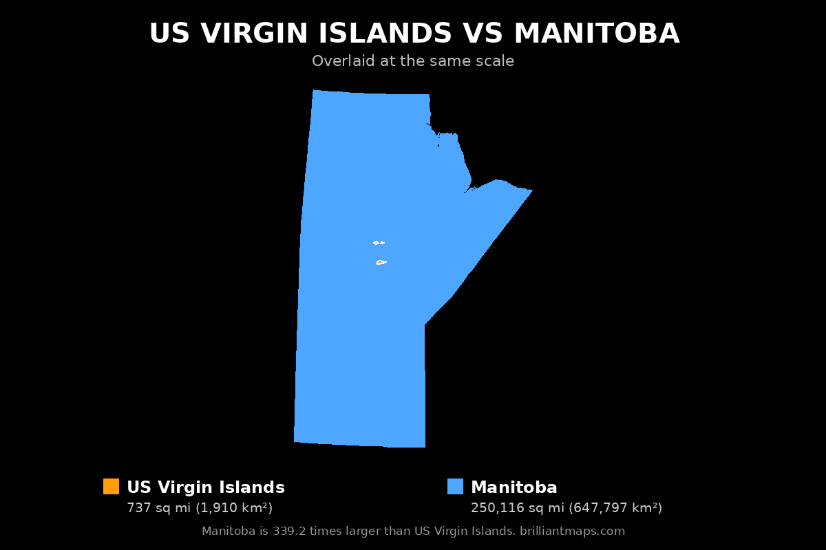 US Virgin Islands vs Manitoba Size Comparison Map