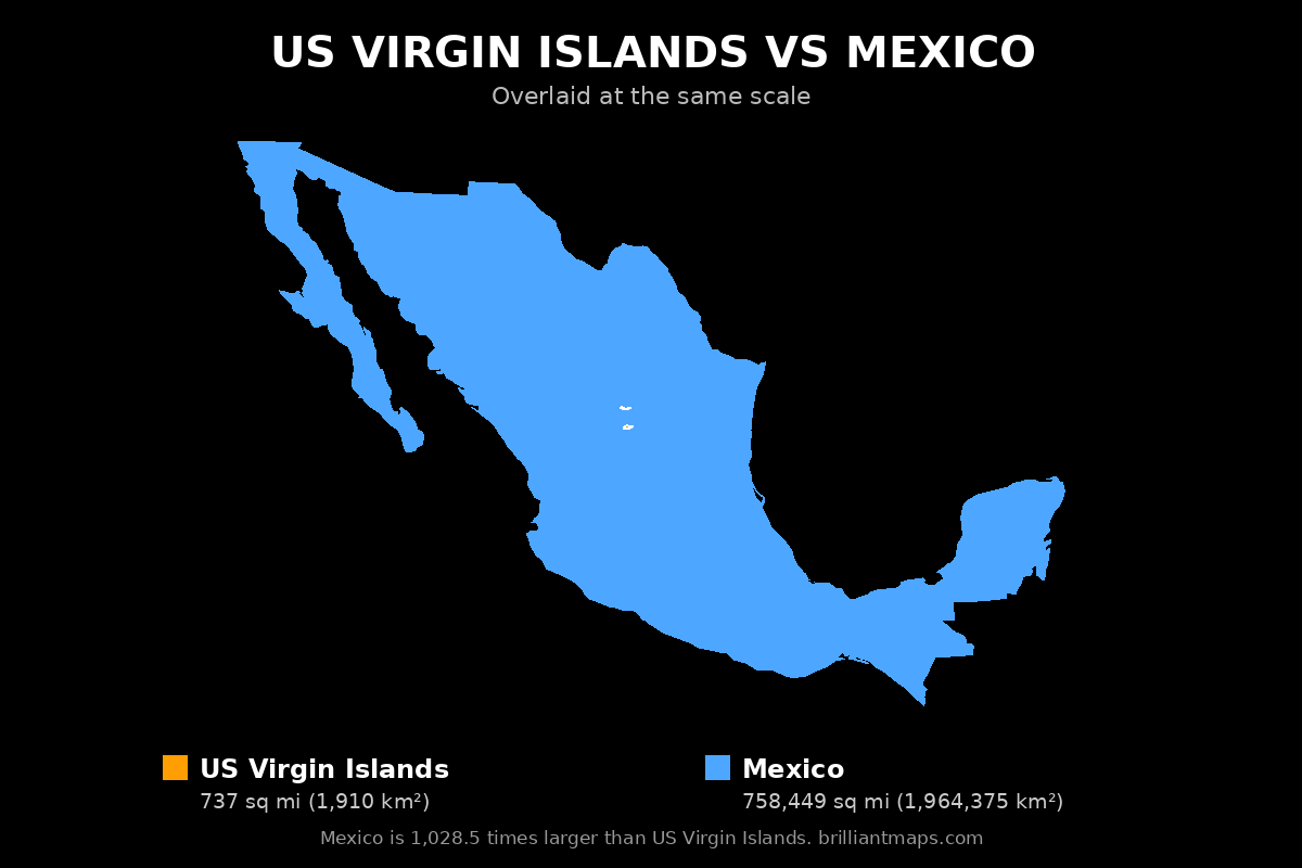US Virgin Islands vs Mexico Size Comparison Map