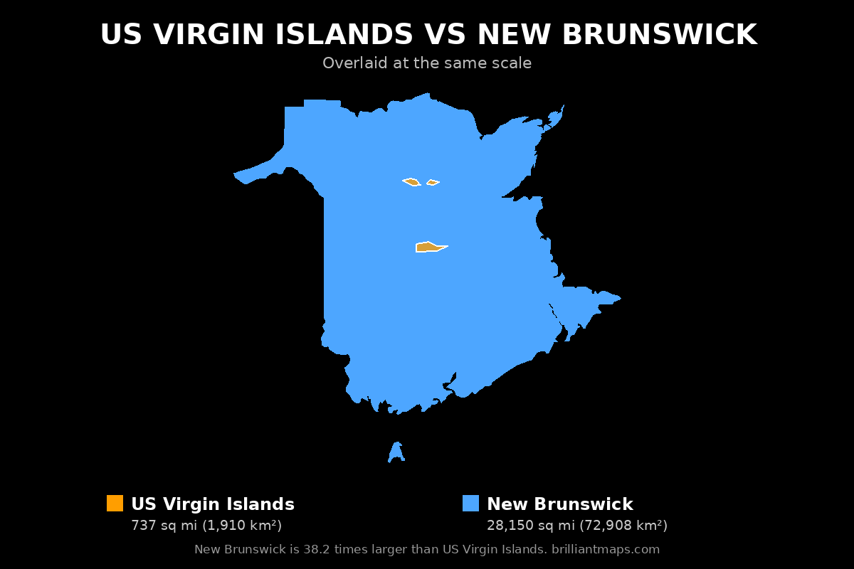 US Virgin Islands vs New Brunswick Size Comparison Map