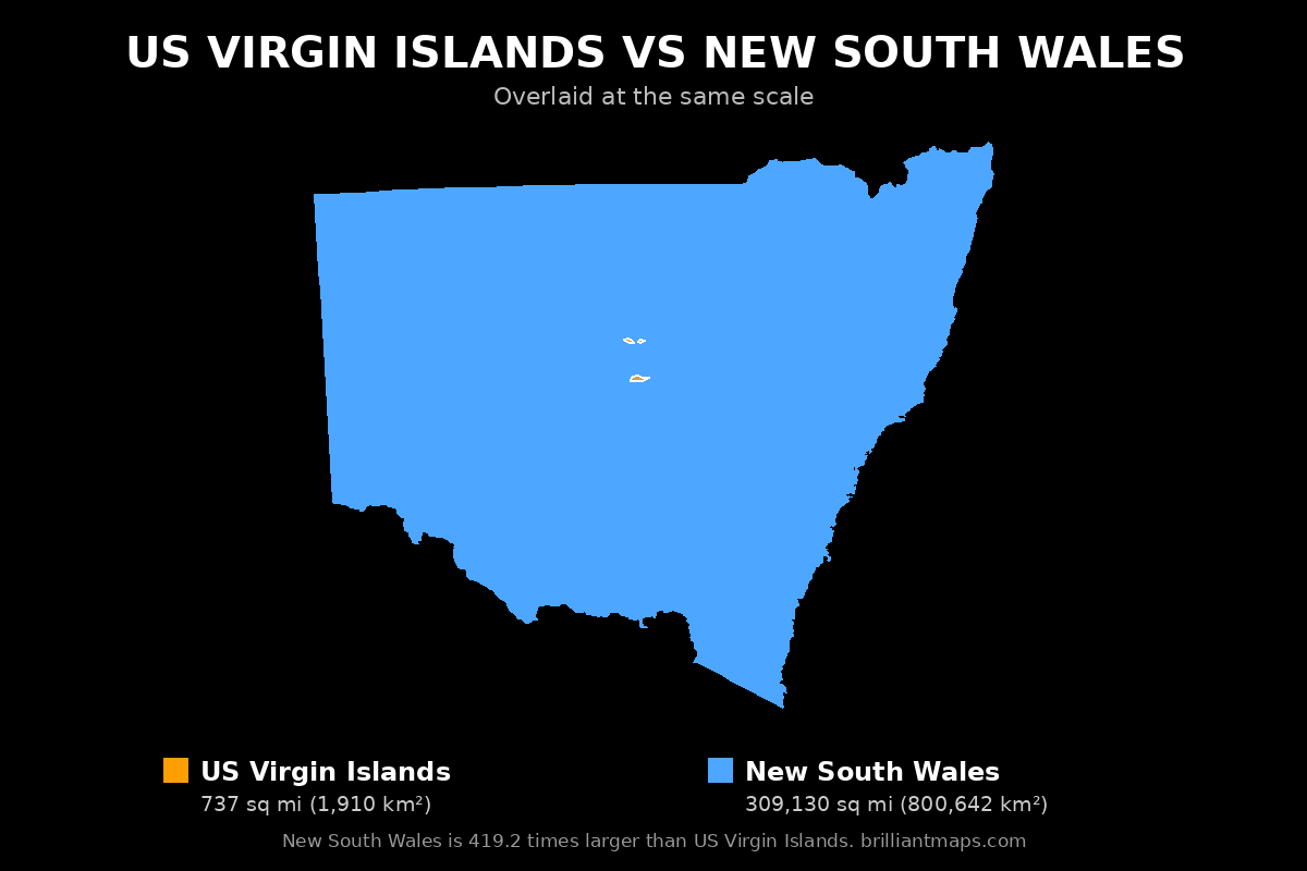 US Virgin Islands vs New South Wales Size Comparison Map